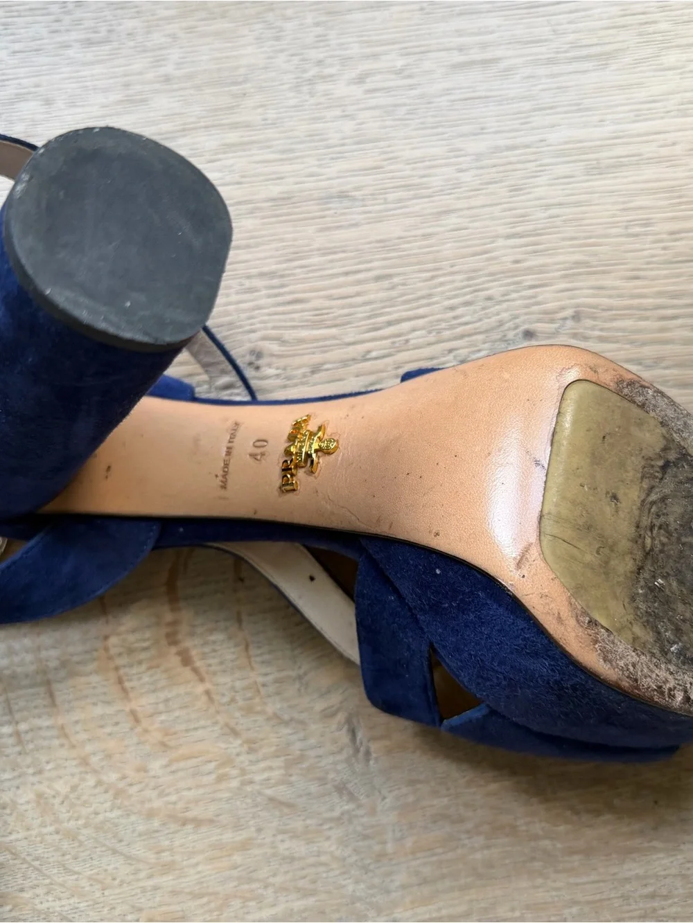 PRADA Platform Suede Block Heel Sandals - Navy